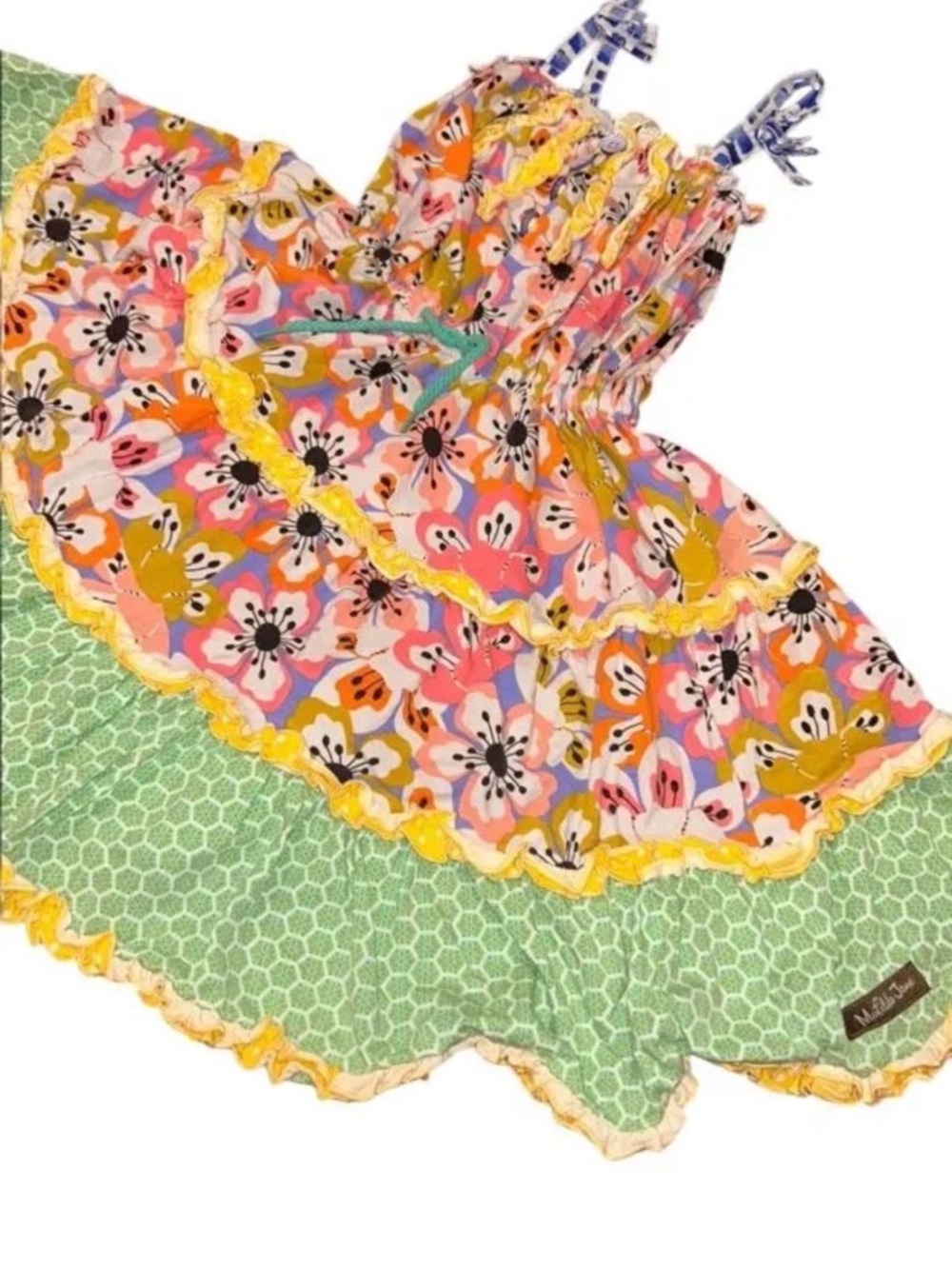 Matilda Jane Pink Multi Floral & Green Honeycomb Tiered Dress